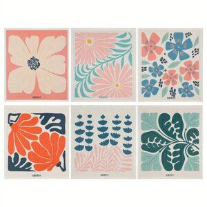 NEW Set of 6 Swedish Dishcloths - Floral Kitchen Towel Sponge Cloth, Reusable
